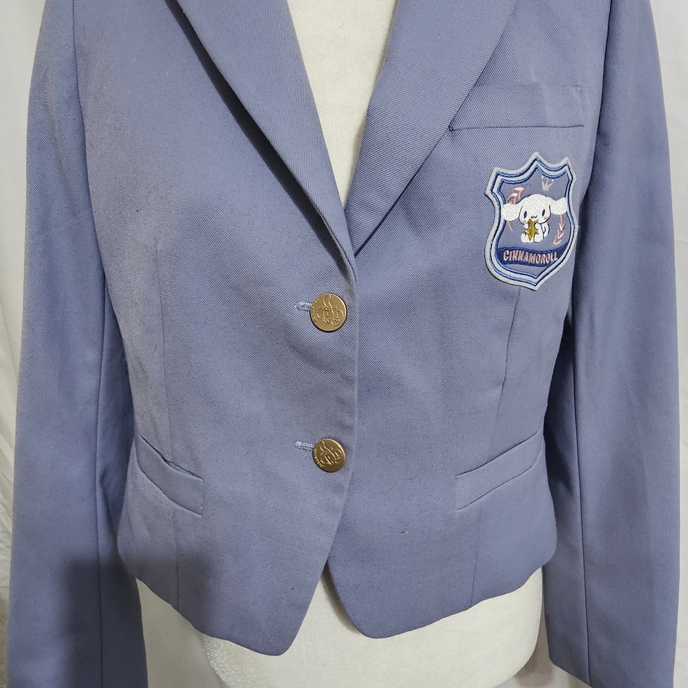 Sanrio Light Periwinkle Cropped Blazer with Cinnamoroll Embroidered Crest